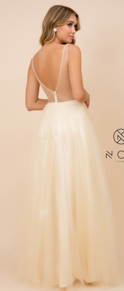 Pale yellow fitted formal evening gown with lace,beads. - Picture 4 of 6